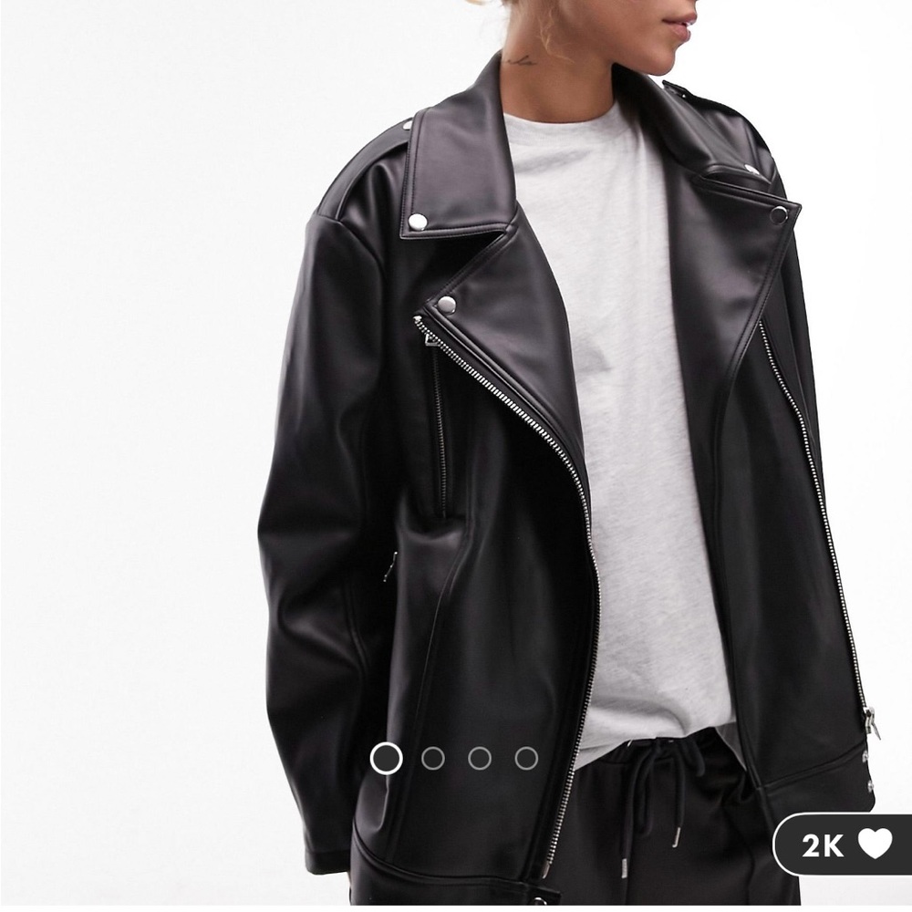 Top shop faux leather oversized biker jacket in black